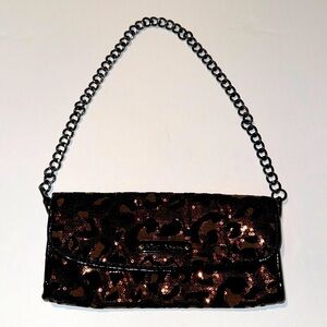 Betsey Johnson Cheetahlicious Bronze Animal Print Clutch w Chain